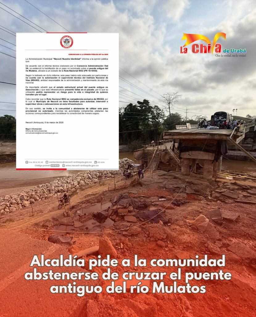 Alcaldía pide a la comunidad abstenerse de cruzar el puente antiguo del río Mulatos